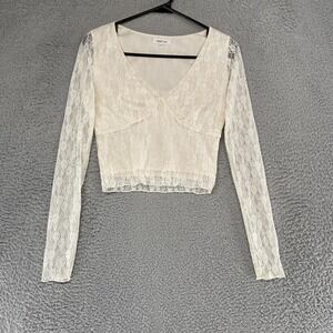 Stitch & Pine Lace Crop Top Womens XS Bodycon Coquette Sheer Lined Y2K Romantic